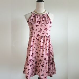 🌺Mi Ami-Floral-Pink-Halter-Cottagecore-Mini Dress-Size Medium